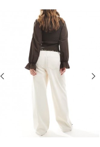 ONLY tie waist wide leg jeans in ecru