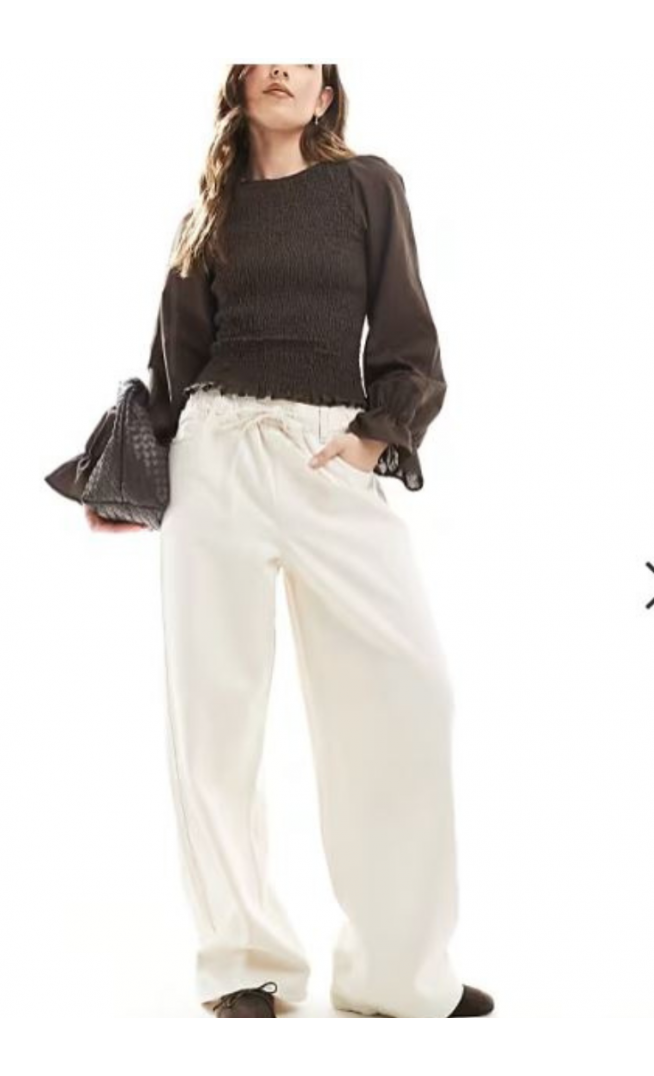 ONLY tie waist wide leg jeans in ecru