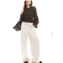 ONLY tie waist wide leg jeans in ecru