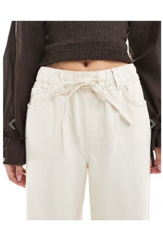 ONLY tie waist wide leg jeans in ecru