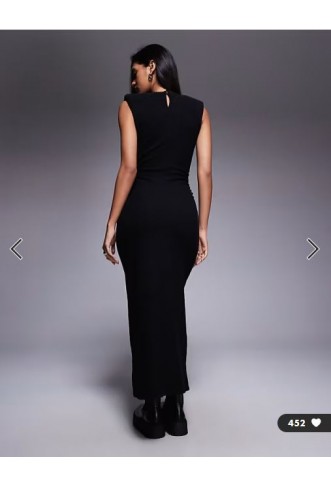 ASOS DESIGN boucle sleeveless shoulder pad ruched midi dress in black