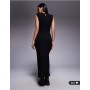 ASOS DESIGN boucle sleeveless shoulder pad ruched midi dress in black
