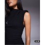 ASOS DESIGN boucle sleeveless shoulder pad ruched midi dress in black