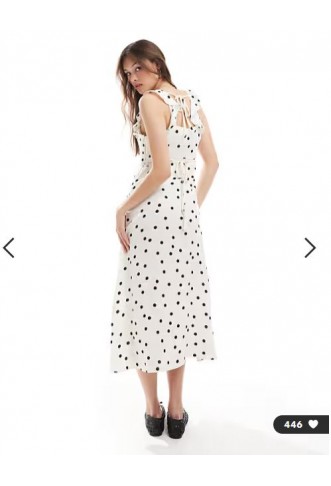 New Look ruffle sleeve cami midi dress in cream polka dot