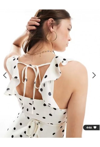 New Look ruffle sleeve cami midi dress in cream polka dot