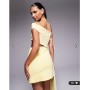 ASOS DESIGN off shoulder cut out mini dress with mesh drape in yellow