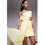 ASOS DESIGN off shoulder cut out mini dress with mesh drape in yellow