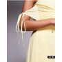 ASOS DESIGN off shoulder cut out mini dress with mesh drape in yellow
