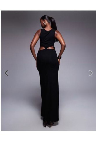 ASOS DESIGN scoop neck twist back with front split maxi dress in black