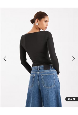 ASOS DESIGN Sculpting scoop neck long sleeve bodysuit in black