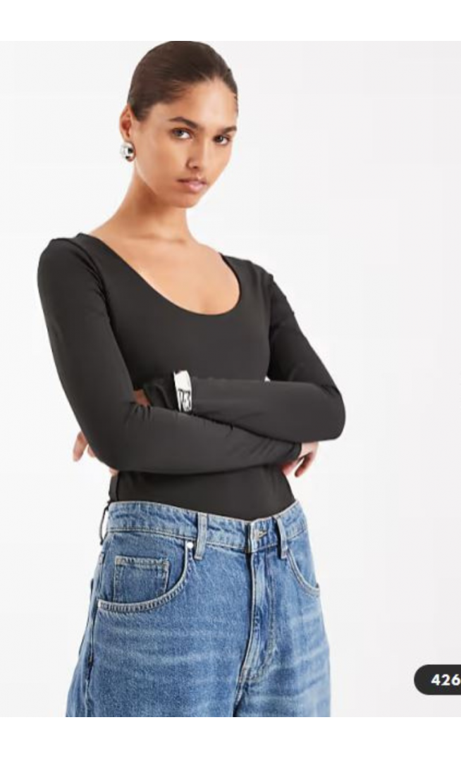 ASOS DESIGN Sculpting scoop neck long sleeve bodysuit in black