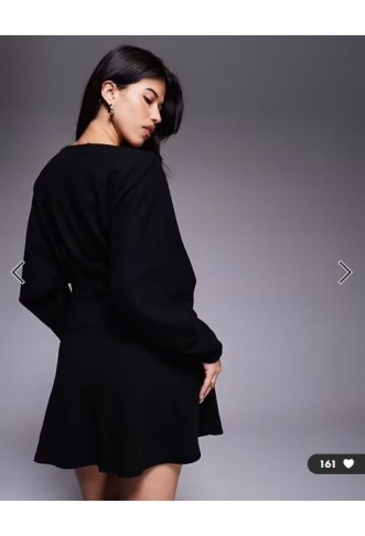 ASOS DESIGN supersoft slash neck blouson batwing mini dress in black