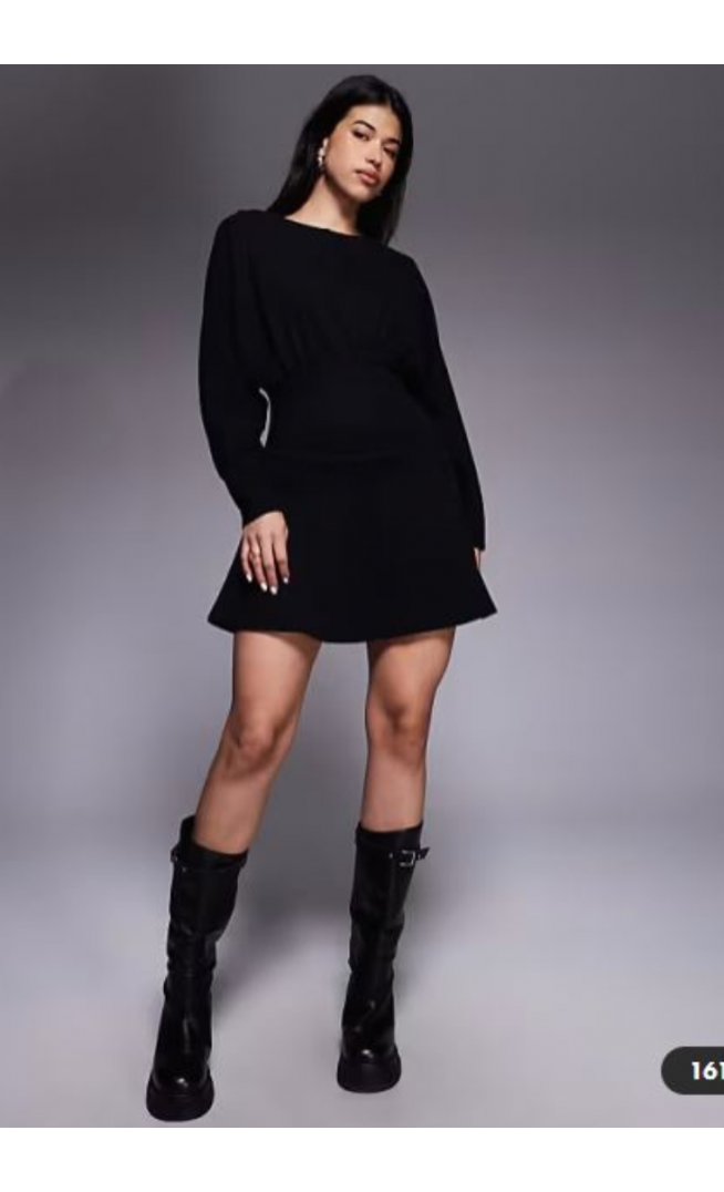 ASOS DESIGN supersoft slash neck blouson batwing mini dress in black