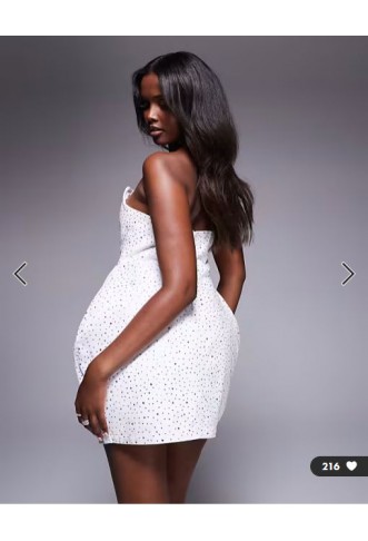 ASOS LUXE embellished denim bandeau mini dress in white
