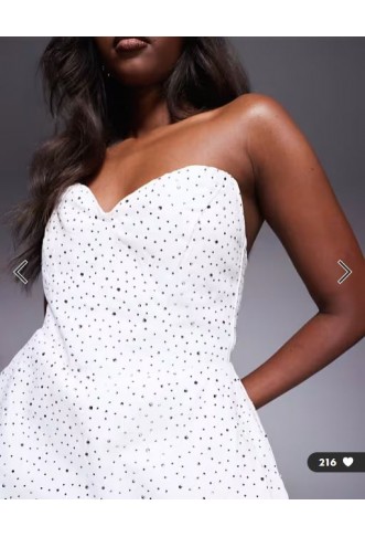 ASOS LUXE embellished denim bandeau mini dress in white