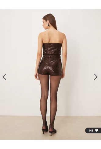 ASOS DESIGN tailored sequin micro short co-ord in chocolate