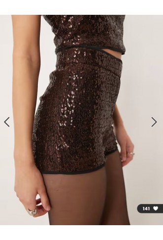 ASOS DESIGN tailored sequin micro short co-ord in chocolate