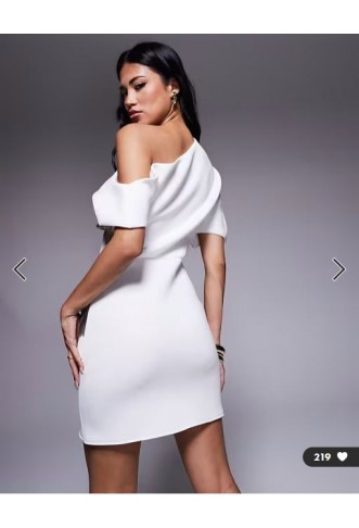 ASOS DESIGN printed one shoulder mini dress with wrap skirt in floral scuba-style fabric