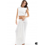 4th & Reckless double layered slinky drape tie waist maxi skirt co-ord in white