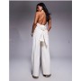 ASOS X THE SOURCED COLLECTION deep pleat wide leg trousers in stone