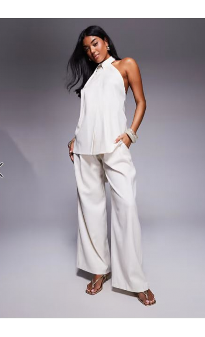 ASOS X THE SOURCED COLLECTION deep pleat wide leg trousers in stone
