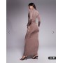 Aria Cove slinky high neck knot drape front maxi dress in mocha