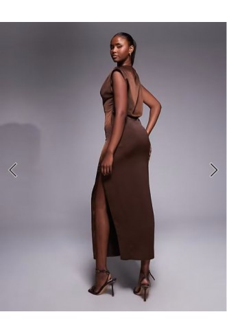 ASOS DESIGN high neck pleated midi dress in chocolate
