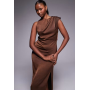ASOS DESIGN high neck pleated midi dress in chocolate