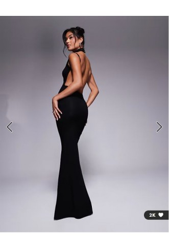 ASOS DESIGN high neck slash shoulder maxi dress with open back in black
