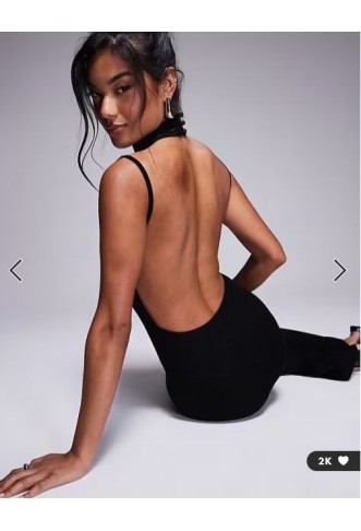 ASOS DESIGN high neck slash shoulder maxi dress with open back in black