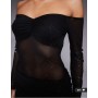 Fashionkilla glitter mesh long sleeve sheer insert ruched detail maxi dress in black