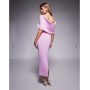 ASOS DESIGN deep bardot midi dress with cape back detail in lilac in scuba-style fabric