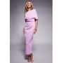 ASOS DESIGN deep bardot midi dress with cape back detail in lilac in scuba-style fabric