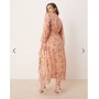 Vila Curve dobby wrap maxi dress with frill detail in rose floral print