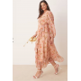 Vila Curve dobby wrap maxi dress with frill detail in rose floral print