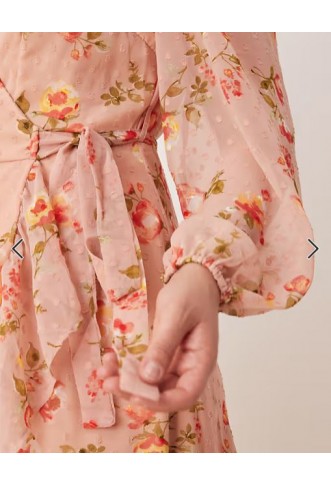 Vila Curve dobby wrap maxi dress with frill detail in rose floral print
