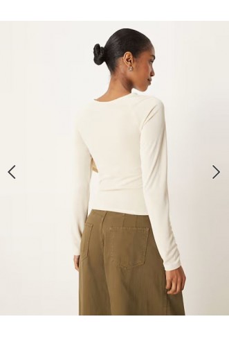 ASOS DESIGN modal wrap detail long sleeve tee in cream