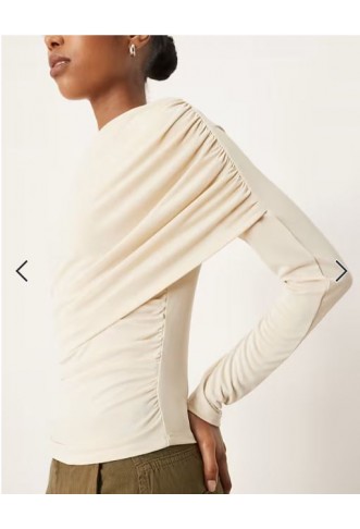 ASOS DESIGN modal wrap detail long sleeve tee in cream