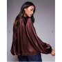 ASOS DESIGN volume sleeve satin blouse in chocolate