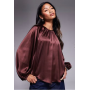 ASOS DESIGN volume sleeve satin blouse in chocolate