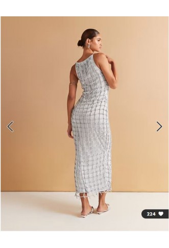 ASOS DESIGN macrame slash neck maxi dress in silver