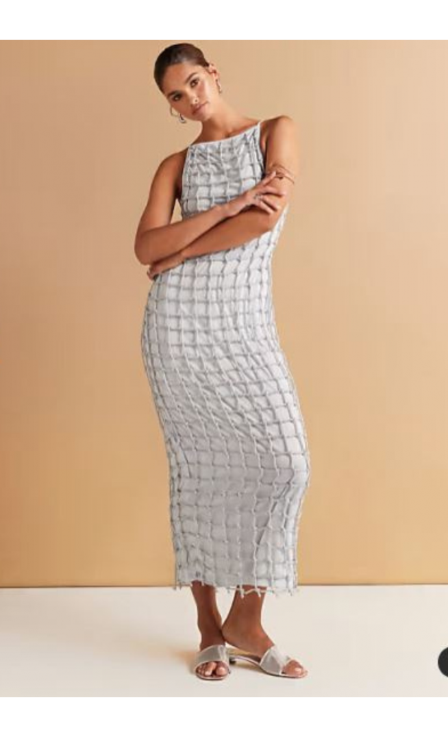 ASOS DESIGN macrame slash neck maxi dress in silver