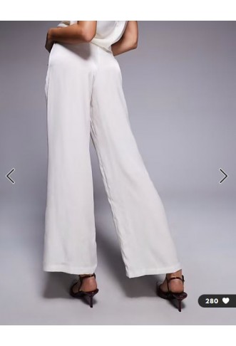 ASOS DESIGN satin straight leg co-ord trouser in cream