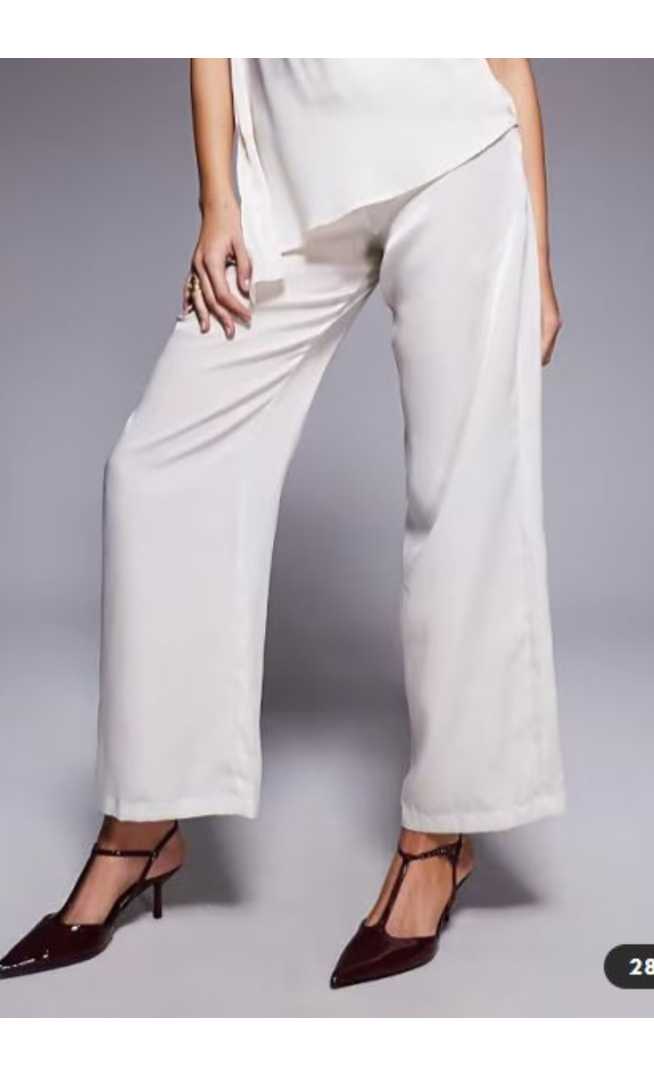 ASOS DESIGN satin straight leg co-ord trouser in cream