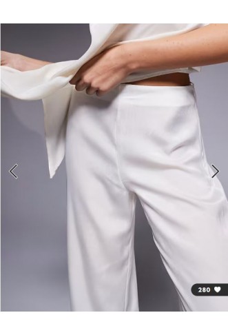 ASOS DESIGN satin straight leg co-ord trouser in cream