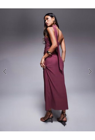 ASOS DESIGN bandeau mesh maxi dress with scarf detail in dusky pink