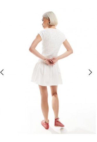 ASOS DESIGN shirred mini dress with cap sleeve in ivory
