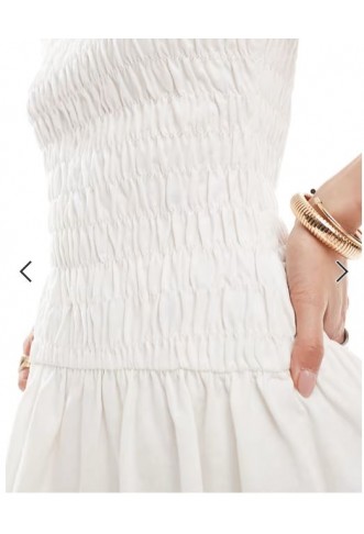 ASOS DESIGN shirred mini dress with cap sleeve in ivory