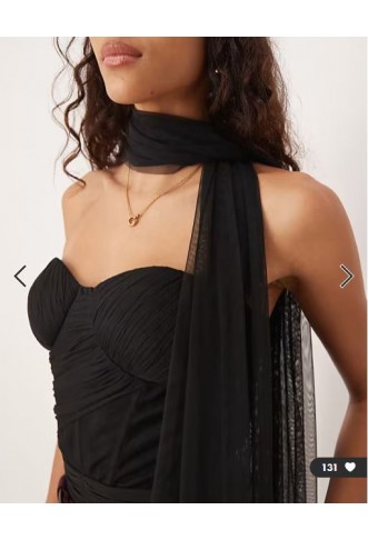 Lace & Beads scarf neck tulle corset bodysuit in black