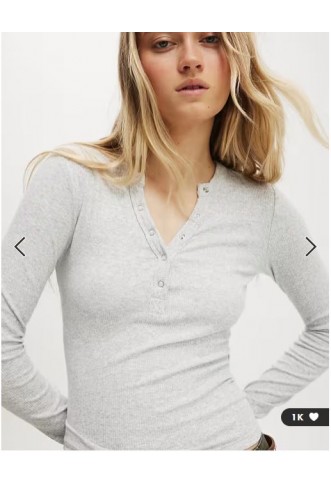 Cotton On Ryan henley long sleeve in grey